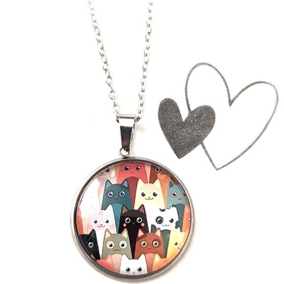 Cartoon Cats Theme Hand Crafted Stainless Steel Charm and Necklace - Picture 1 of 6